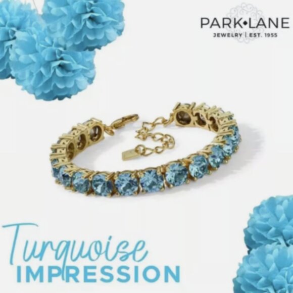 Park Lane Impression Tennis Bracelet 40 Carat Turquoise Aquamarine Matte Gold - Picture 2 of 4
